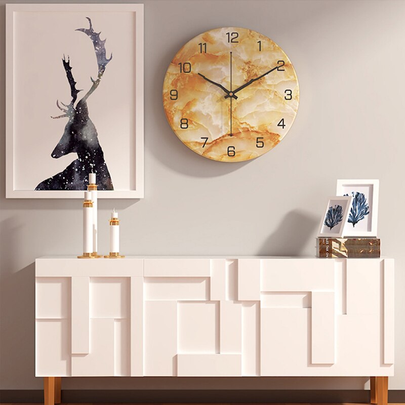 Imitation Marble Clock European Style Home Living Room Wall Clock Bedroom 30cm Metal Digital Clock