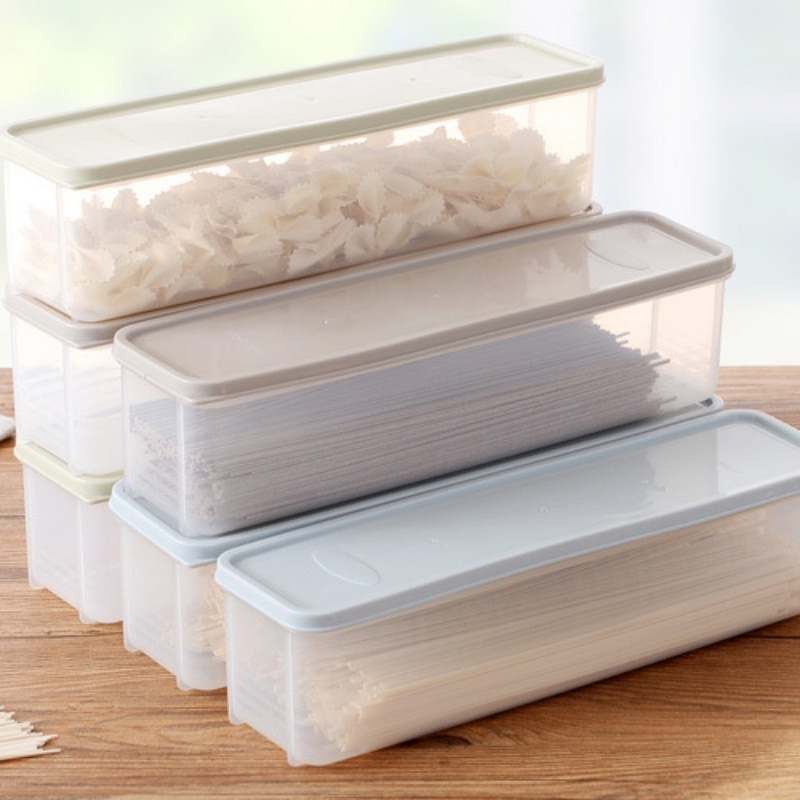 Large Capacity Airtight Rectangular Pasta Box Noodles Container Kitchen Food Storage Clear Seal Jar Fresh-keeping Case