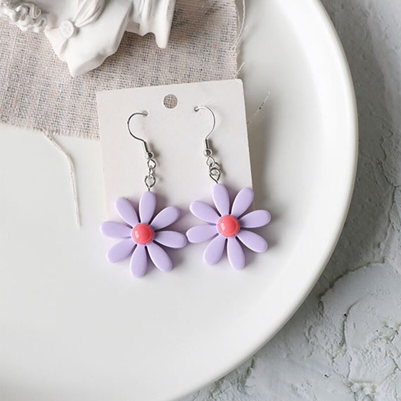 Koreaanse Hars Daisy Bloem Stud Oorbellen Voor Vrouwen Meisjes Dames Candy Kleur Mooie Oorbellen Zomer Sieraden: Purple