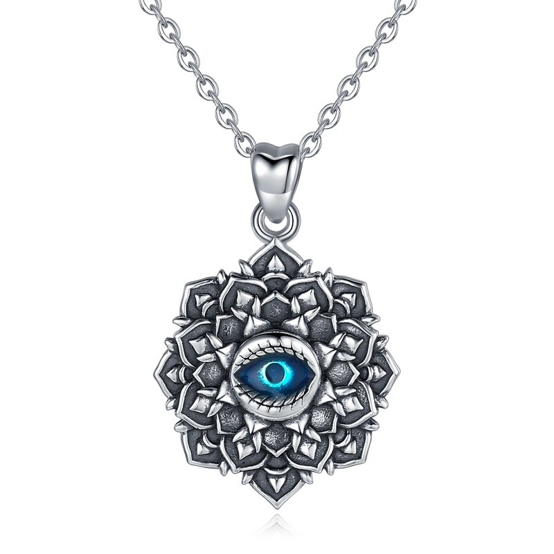 EUDORA 925 Sterling Silver Evil Eye Pendant Necklace Evil eye Lotus Choker Vintage Jewelry for Women Birthday Party D274: 18 inch chain