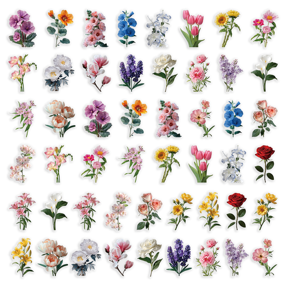 50 Uds. De pegatinas impermeables transparentes de flores para mascotas, decoración de plantas naturales, funda para teléfono móvil, pegatinas DIY