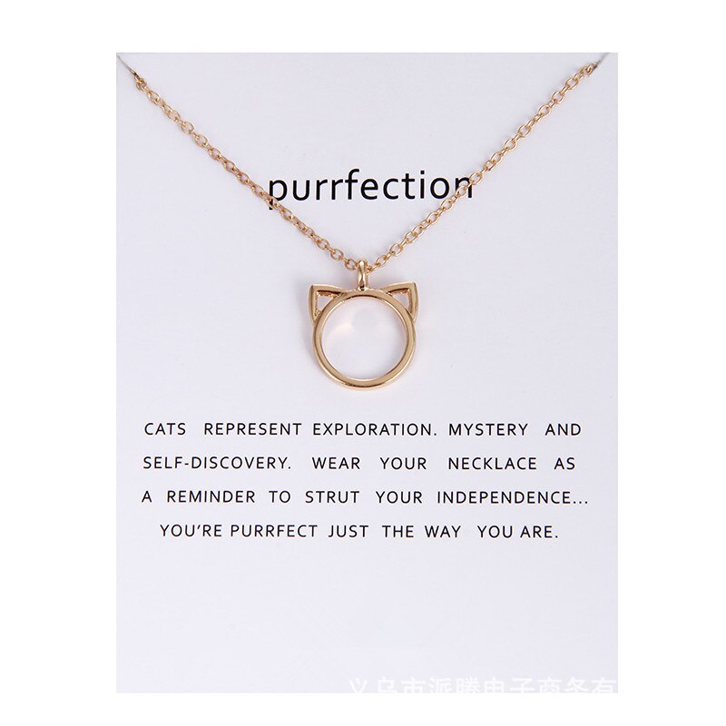 Jewelry Purrfection cat ear alloy pendant short necklace Women: GOLD HAVE CARD