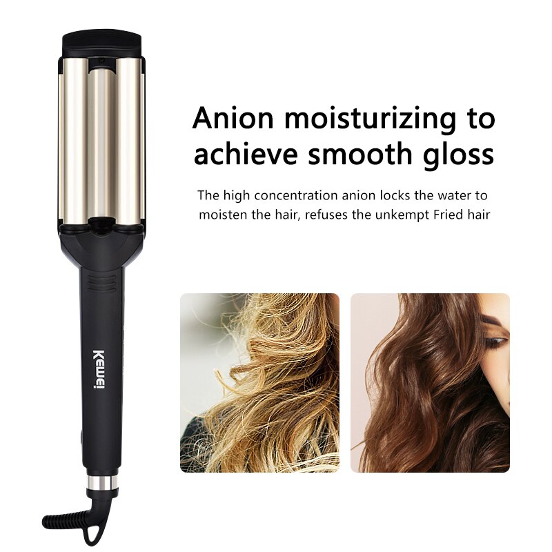 Hair Wave Curling Wand Iron Ceramic Triple Barrel Electric Automatic Rotating Hair Curler Styling Tools For Wet&amp;Dry
