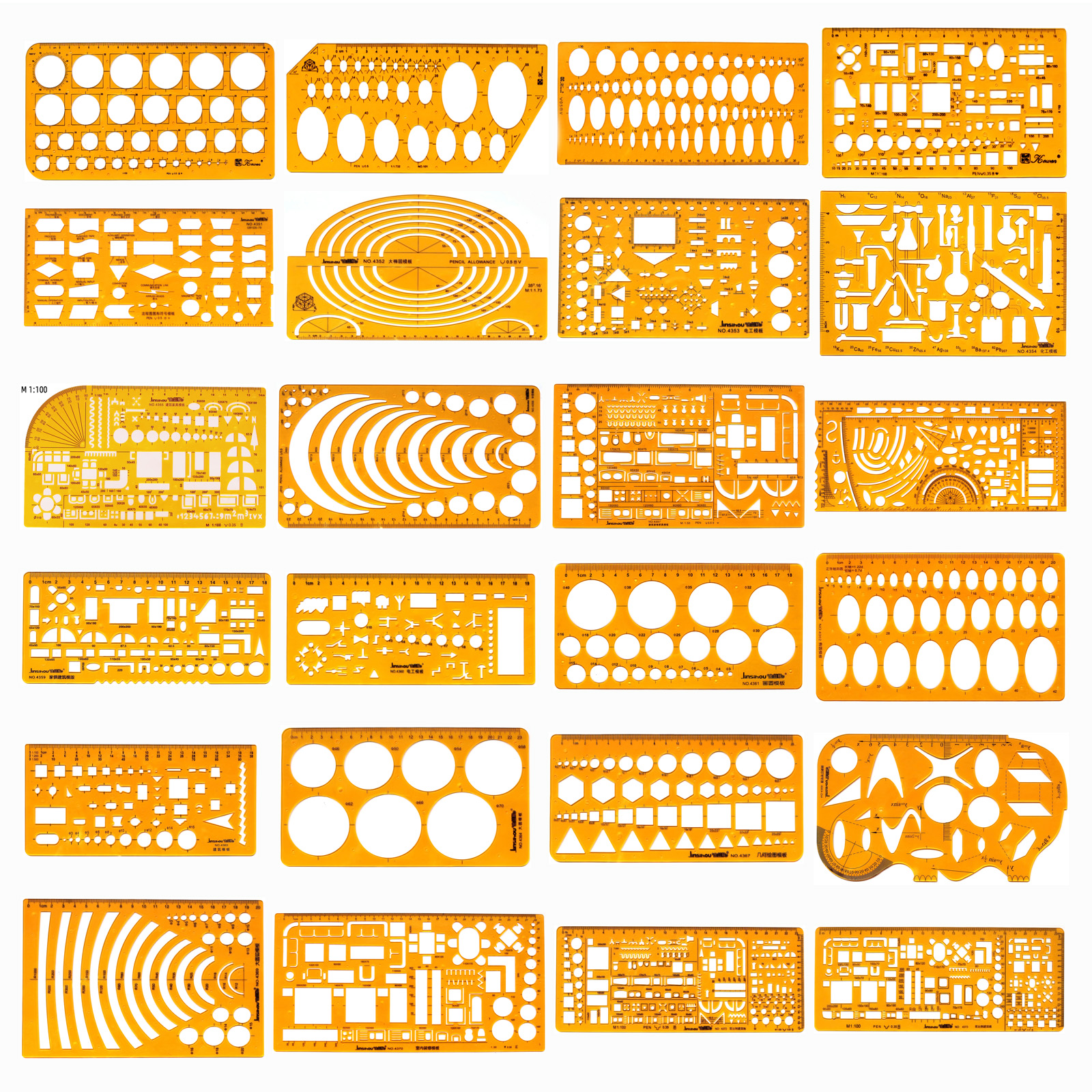Circular oval ruler durable K Resin drawing furniture architect template drafting ruler template measuring ruler