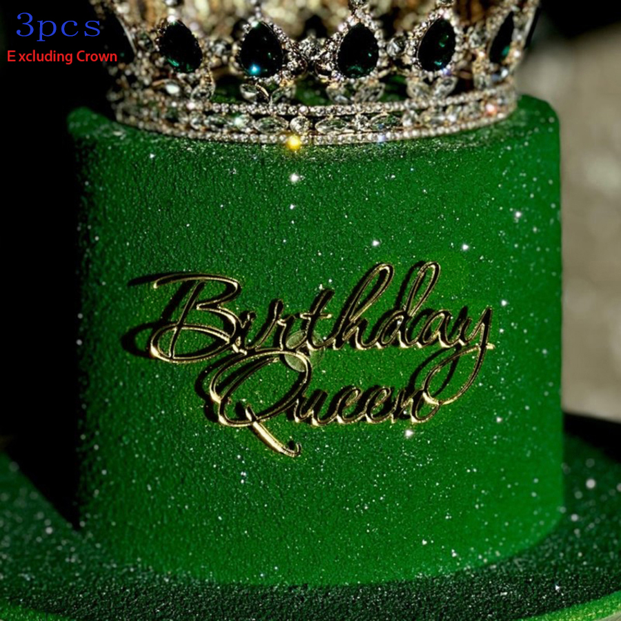 3pcs Unique Happy Birthday Cake Topper Gold Acrylic Birthday Cupcake Topper for Creativity Birthday Party Cake Decorations: army green