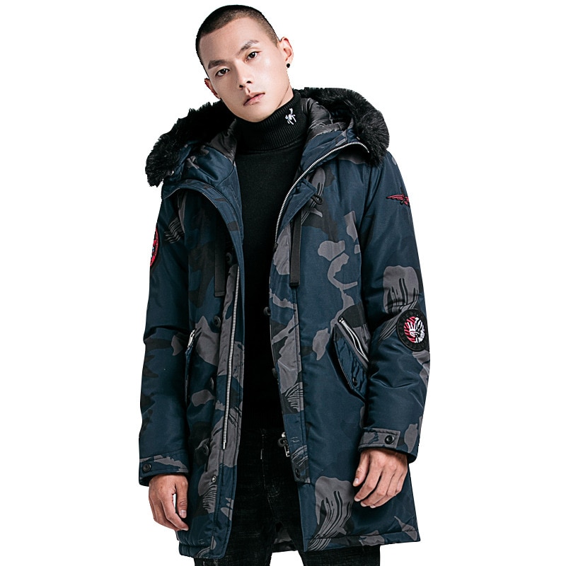 Bolubao mærke mænd vinter camouflage jakke frakker mænd afslappet tykke parka mænds lange sektion varme parkaer
