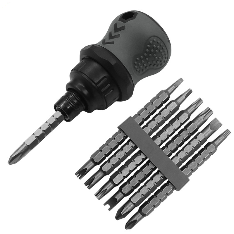 Portable 85mm Ratcheting Cross Screwdriver 2 In 1 Retractable Ball Grip Screwdriver Bit Doublehead Torx Screw Driver With Magnet: 12 in 1