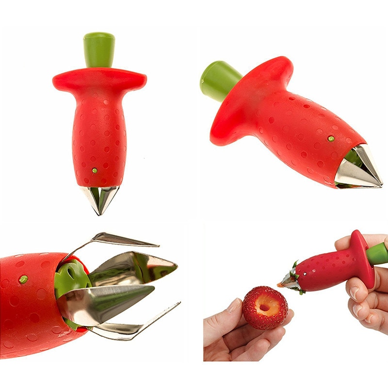 Utensilio para quitar hojas y Frutas de plástico de Metal, utensilio para quitar tallos de tomate, cuchillo para fresas, removedor de tallo, herramienta de cocina
