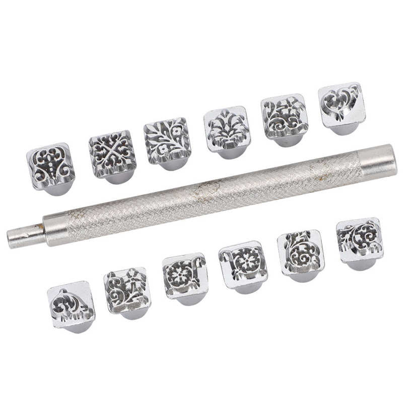 12 st metall stämpel stansverktyg tang dynastin blomma gör det själv vegetabiliskt läder stamper läder hantverk utskrift punch stämplar set