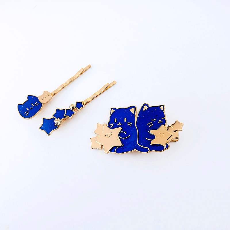 Sansummer nouvelle chaude mignon ours étoile chat personnalité fille charme sauvage chapeaux bleu pince à cheveux pour les femmes bijoux