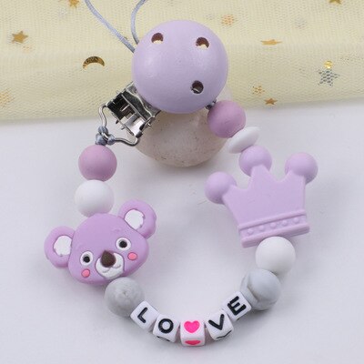 1Pc Del silicone bambino Ciuccio Personalizzato Personalizzati Nome Siliconi Ciuccio Supporto Della clip Del silicone corona koala Animale uncinetto Giocattoli Tallone: Grigio chiaro