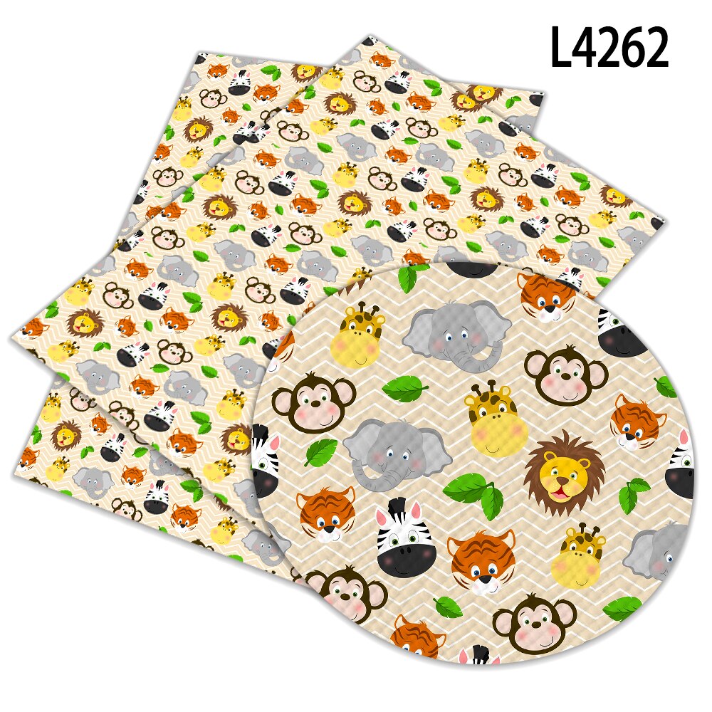 Feuilles de cuir synthétiques A4 22x30cm pour bricolage, imprimés de dessins animés d'animaux différents, fournitures de couture faites à la main, décor de vêtements