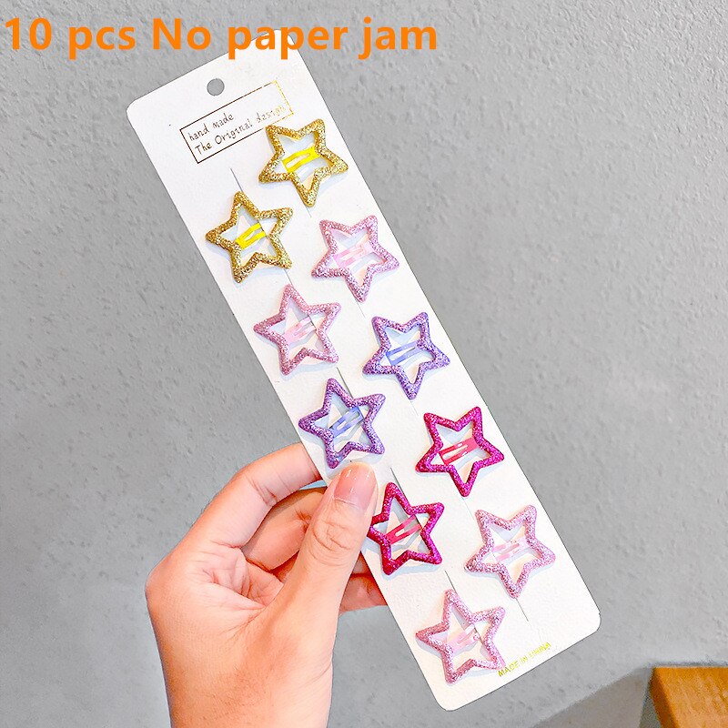 10/12pcs Cute Baby Girl Hair Clips Cartoon Snap Button Candy Color Star Shape Hair Clip Non-Slip Baby Clip Kids Accessories: 06