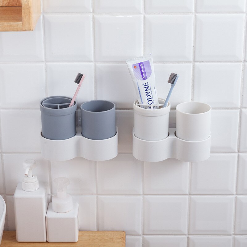 Bathroom Suction Wall Toothbrush Holder Wall-mounted Toilet Set Rack Storage Rack Toothbrush Cup Holder Tumbler Holder
