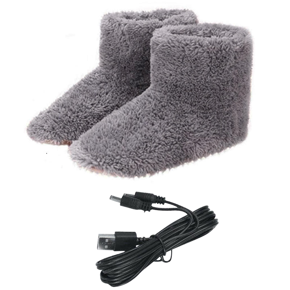 Zapatos con calefacción USB para hombres y mujeres, zapatillas eléctricas de felpa, botas de nieve cálidas, zapatos calefactables de invierno, talla 35-43 pies: Rojo