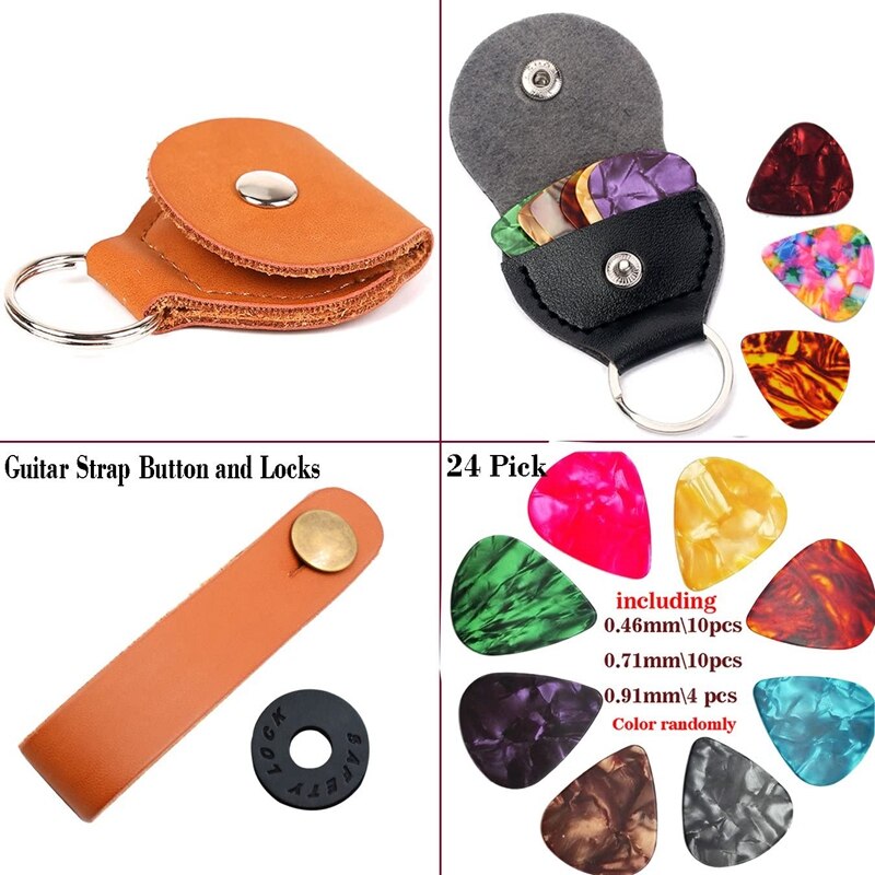 Guitar picks and pick holder case, inklusive 2 pick holder case /10 stk 0.46mm pick /10 stk 0.71 pick ,4 stk 0.91 pick