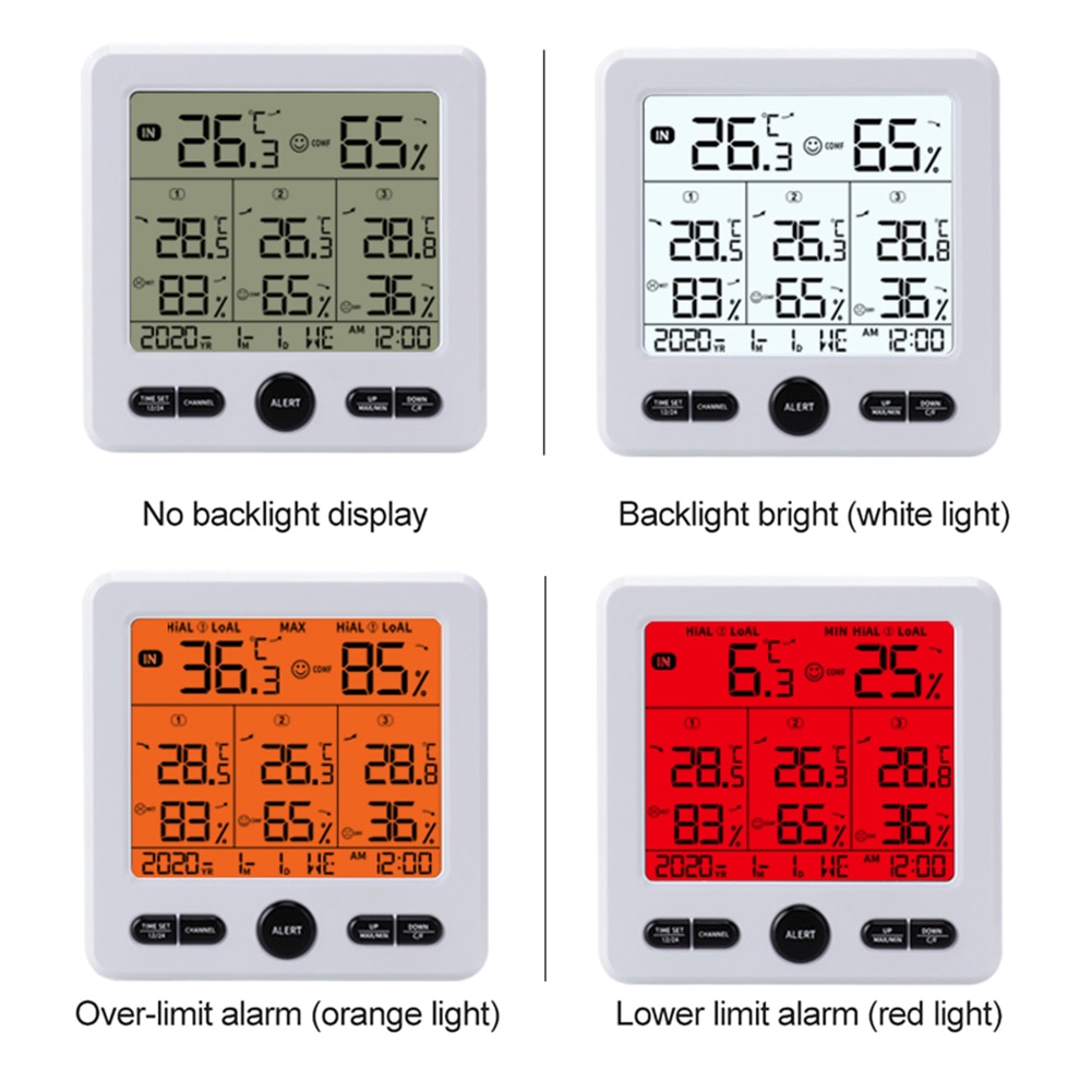 Wireless Thermostat Indoor Temperature Controller with Color Alarm Hygrometer Thermostat Home Thermometer Backlight Display
