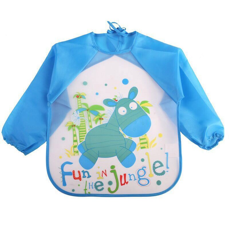 1Pcs Waterdichte Baby Schort Cartoon Patroon Baby Slabbetjes Schort Eva Leuke Lange Mouwen Baby Burp Doek Slabbetjes: Little blue donkey