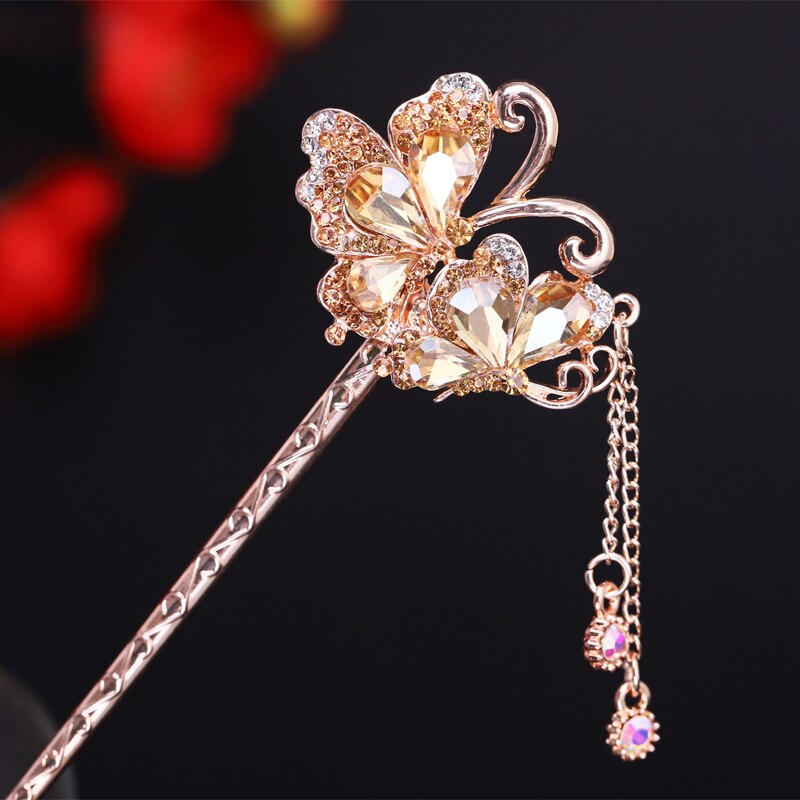 Morkopela Blume Kristall Haarnadel Charme Haar Clip Zubehör Strass Braut Haar Stick Schmuck Hochzeit: butterfly champagne