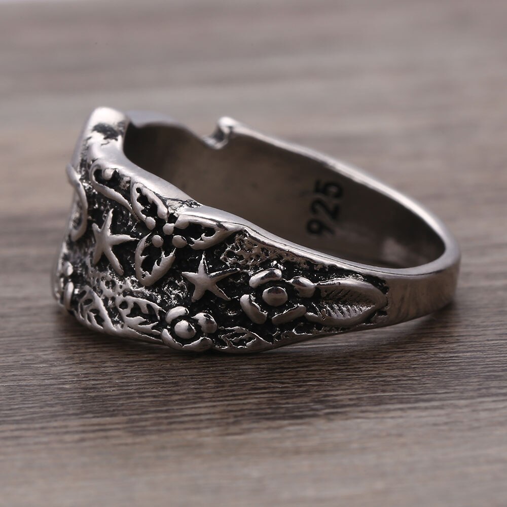 Coconal Vintage Wilde Paddestoel Bloem Patroon Ring Voor Mannen Vrouwen Retro Punk Verklaring Ring Nachtclub Biker Ringen Starry Ring