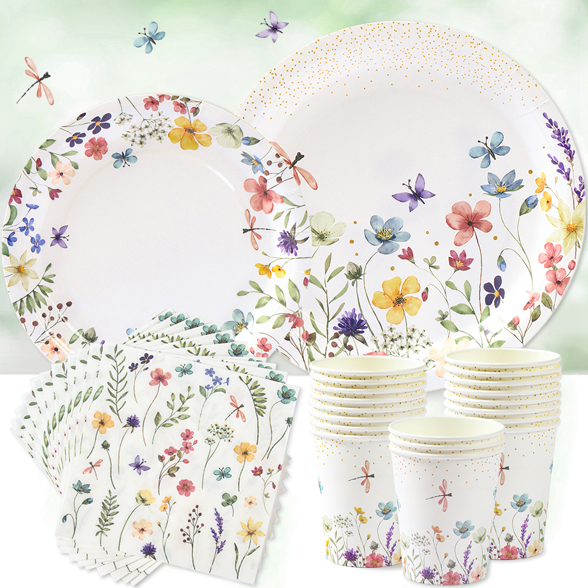 Wildblumen-Geschirr, Geburtstagsparty-Dekoration, Wildblumen-Einwegteller, Tassen, Mädchen, Gastgeschenke, Hochzeit, Babyparty, Partyzubehör