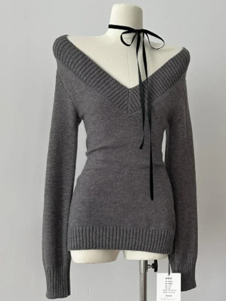 Conjunto de 3 piezas de Falda de punto Vintage para mujer, suéter gris informal, Tops + Chaleco de encaje para niña + minifalda a cuadros, ropa de invierno, otoño: XS / Azul