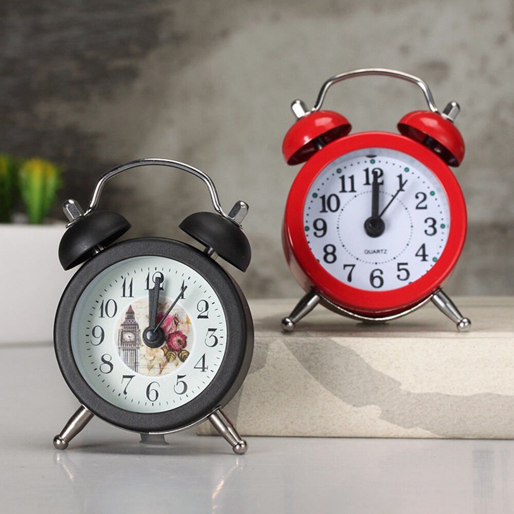 Alarm Clock Metal Metal Material Small Alarm Clock Garden Fresh Desktop Sleeper Alarm Clock Child: Black