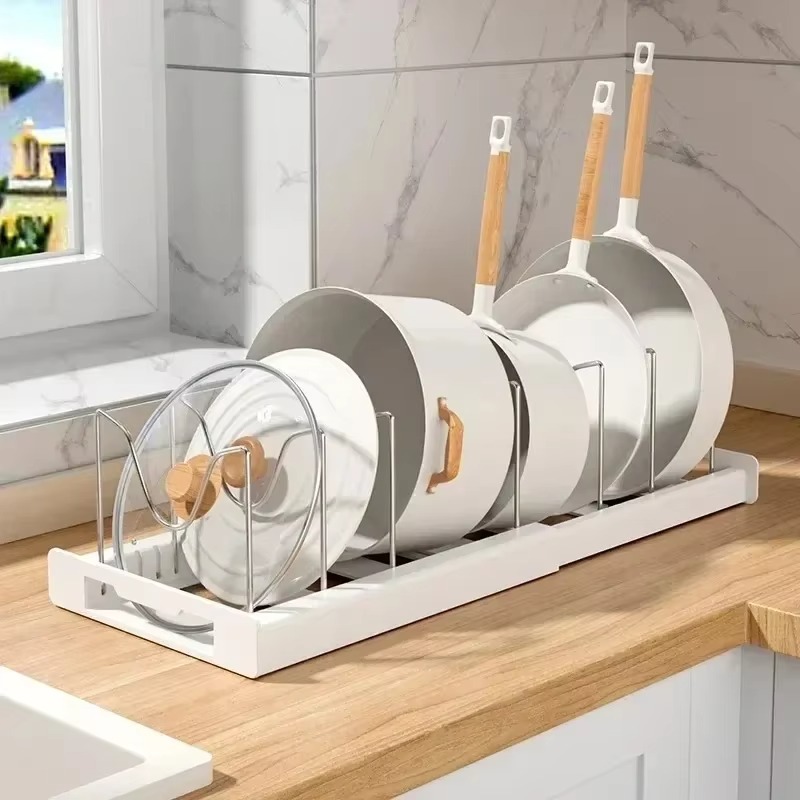 Estante de cocina ajustable y extensible para guardar ollas y utensilios en gabinetes, encimera, cuenco y estante para platos: Amarillo claro