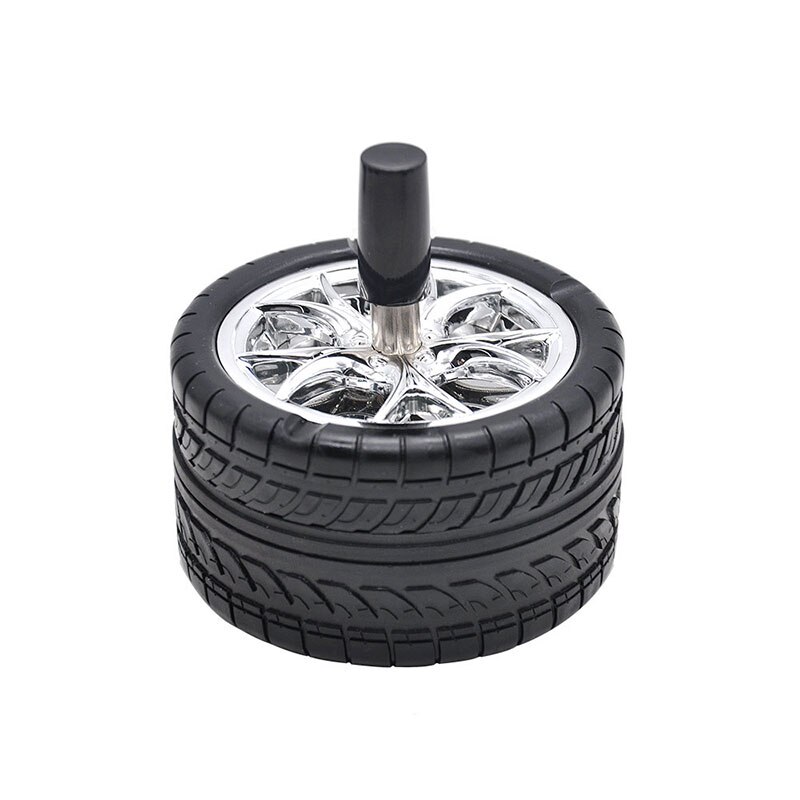 Diameter 98mm Rubber Wheel Ashtray with Portable Handle Lid Two Layer Metal Ash Storage Container Car Tire Ashtray