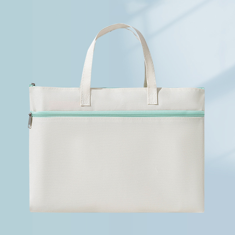 Large Capacity Document Bag File Folder Oxford Cloth Portable Handle Office Briefcase Waterproof Handbag Durable Double Layers: black