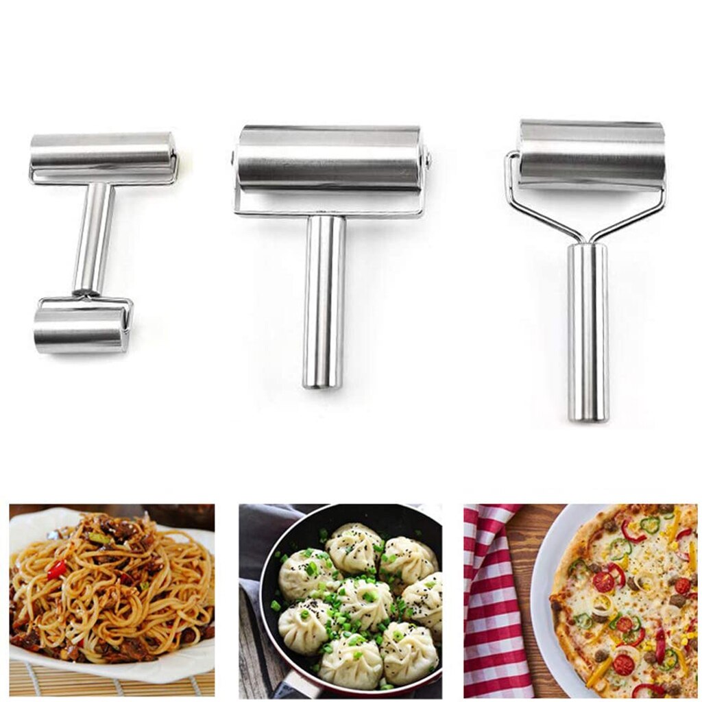 Stainless Steel Roller Non-Stick Rolling Pin with Handle Dough Pastry Pizza Making Bakery Kitchen Utensils Tool