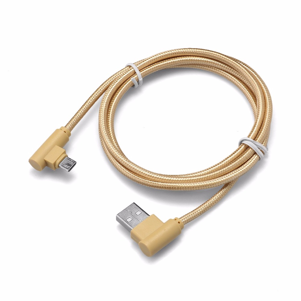 NEUE Nylon Geflochtene Haken Micro Usb 2A Lade für Android Micro Usb Winkel Kabel 90 Grad Schnelle Aufgeladen für Samsung huawei: Gold / 2m