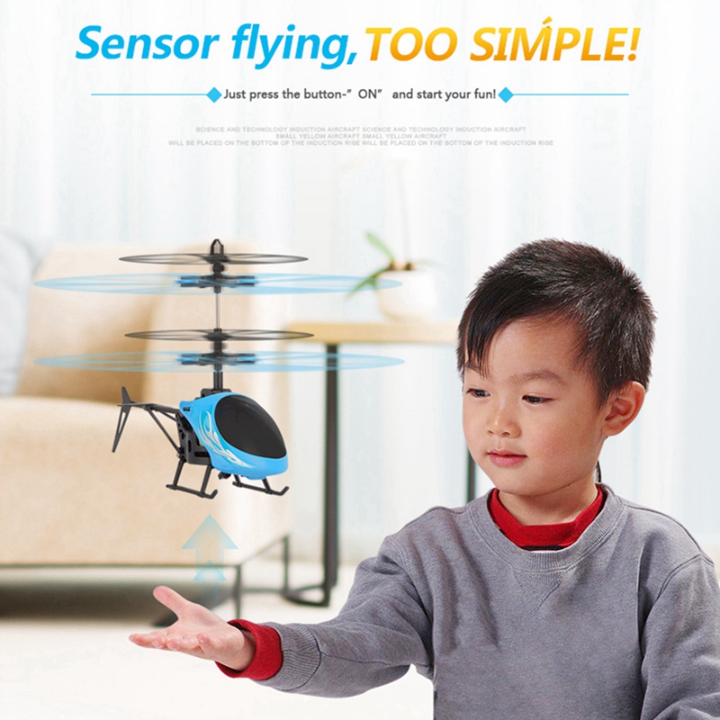 Flying Mini RC Induction Aircraft Flashing Light Toys RC Airplanes Intelligent Hand Induction Remote Control Airplane Toy Blue