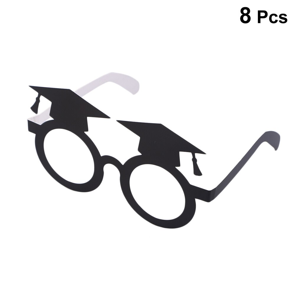 8Pcs Doctoraal Hoed Graduation Bril Papier Photo Booth Props Afstuderen Partij Decoratie (Zwart)