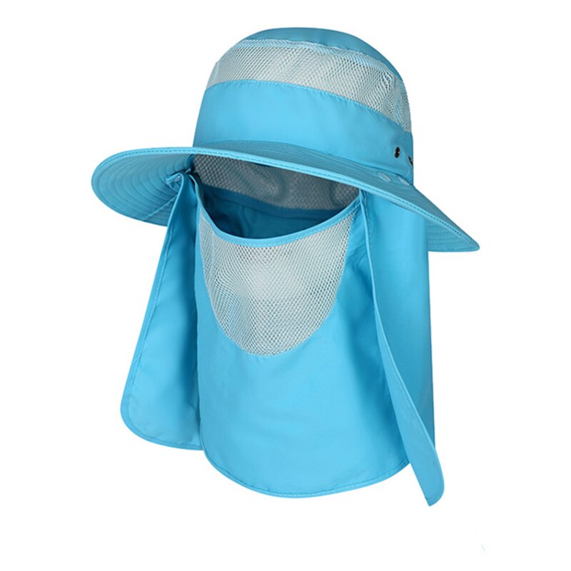 Summer Quick dryng Sun protection fisherman cap withFace Neck protection outdoor fishing bike removable Three-use men Visor hat: Sky Blue