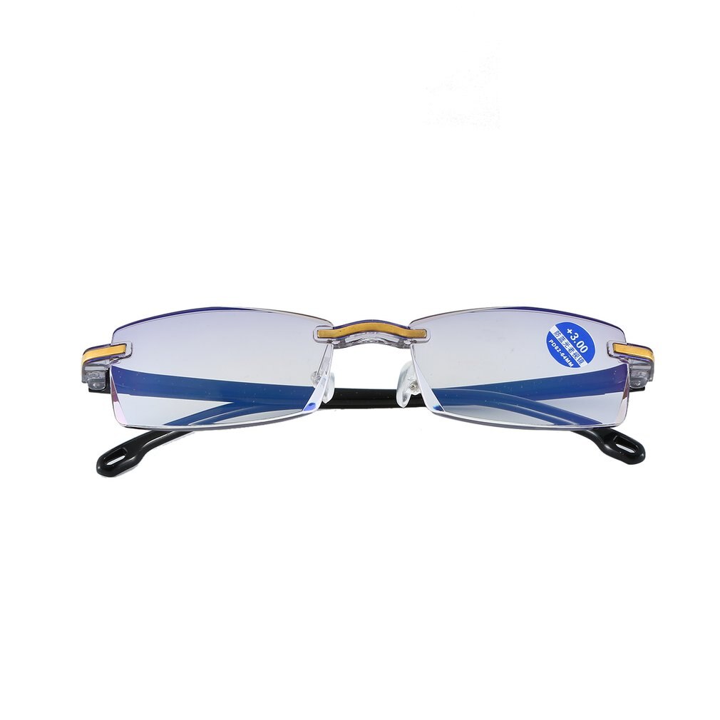 Rimless Diamond-cut Reading Glasses Anti-blue Light and Blue Film Integrated for Women Men +1---+4 Full Degree: 350 Black