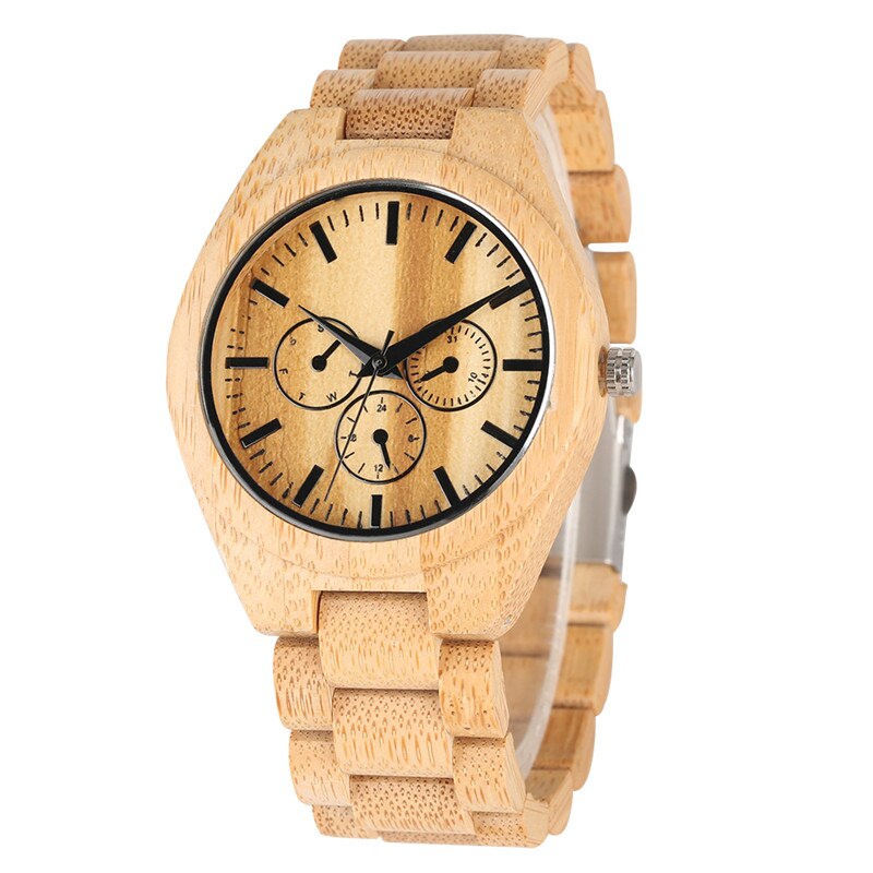 Natuurlijk bamboe quartz horloge uurwerk zonder letterlijke voor vrouwen mannen minimalistische houten horloges houten band polshorloge: Heren