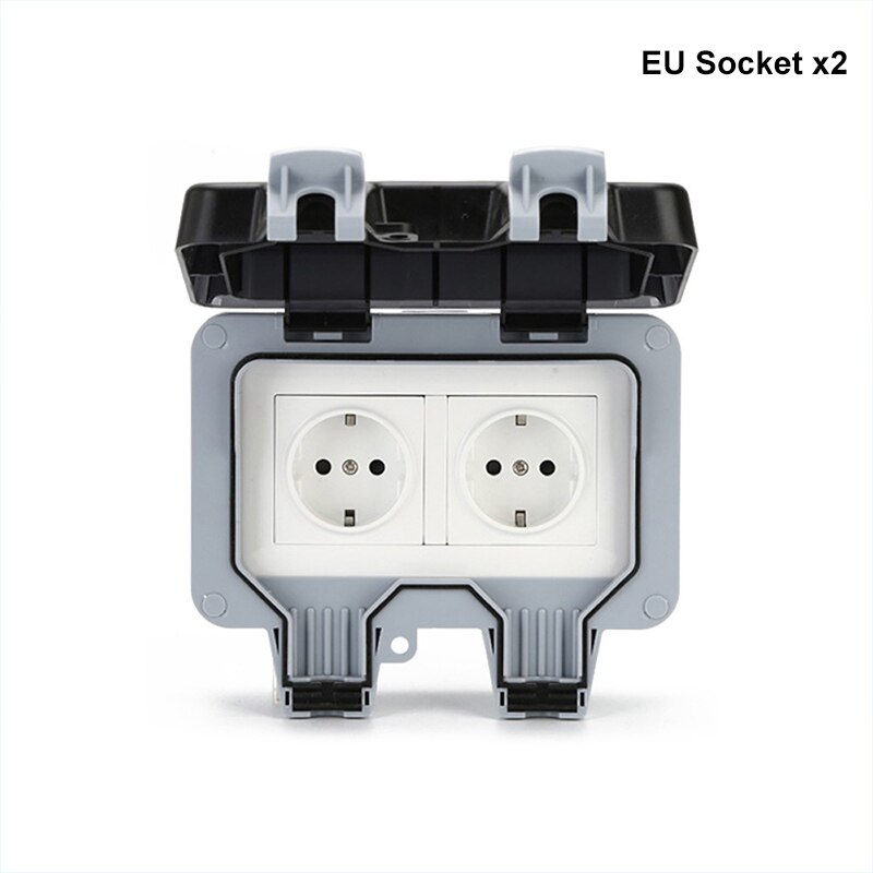 2-Weg Outdoor Socket Stopcontact Slagvastheid 3680W 16A Eu Uk Fr Us Stopcontact IP66 Muur socket Voor Tuin Inrichting: EU Sockst
