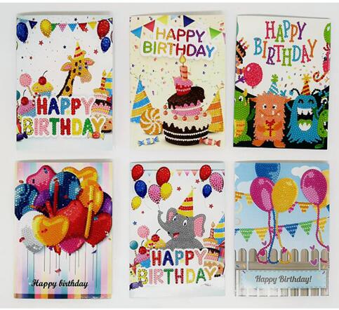 Cartes de vœux joyeux anniversaire diamant peinture | Rond 5d, kits de cartes de vœux, peinture diamant, broderie diamant, 13x18cm: 6pcs