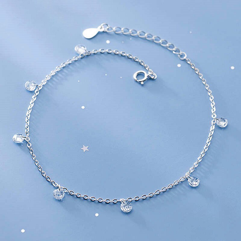 PONYKISS modisch S925 Sterling Silber Einzigen Zirkon Minimlist kette Fußkettchen Frauen Partei Edlen Schmuck exquisit schick Zubehör