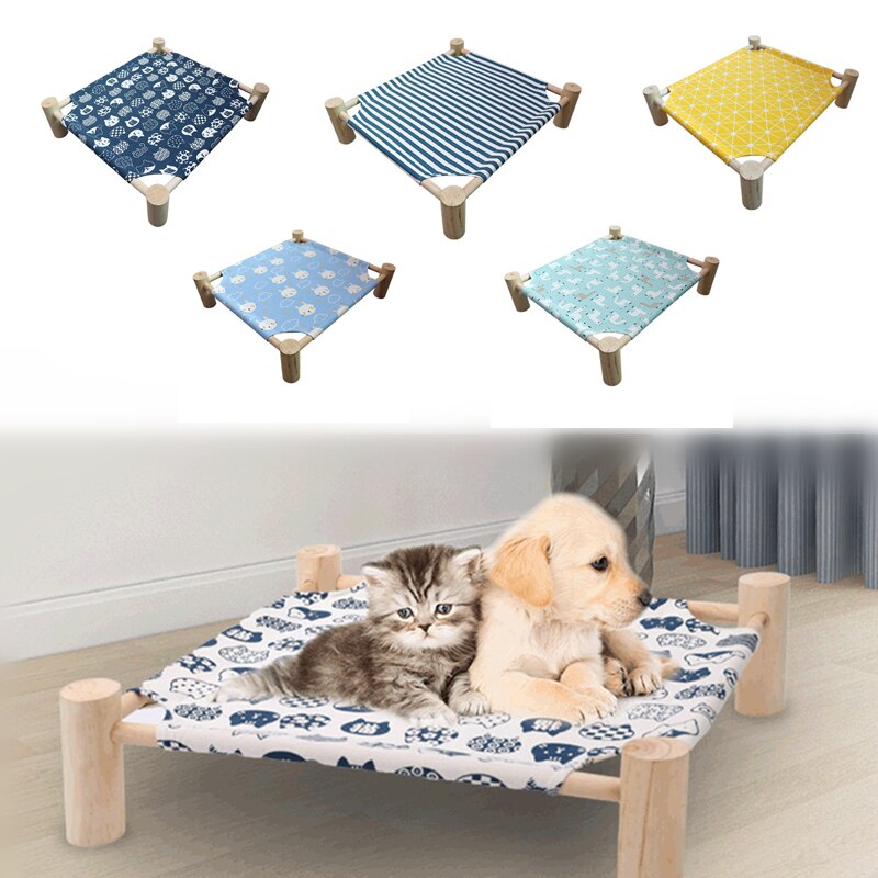 Cama elevada extraíble para gatos, casa de madera de lona transpirable para conejos pequeños, suministros para perros