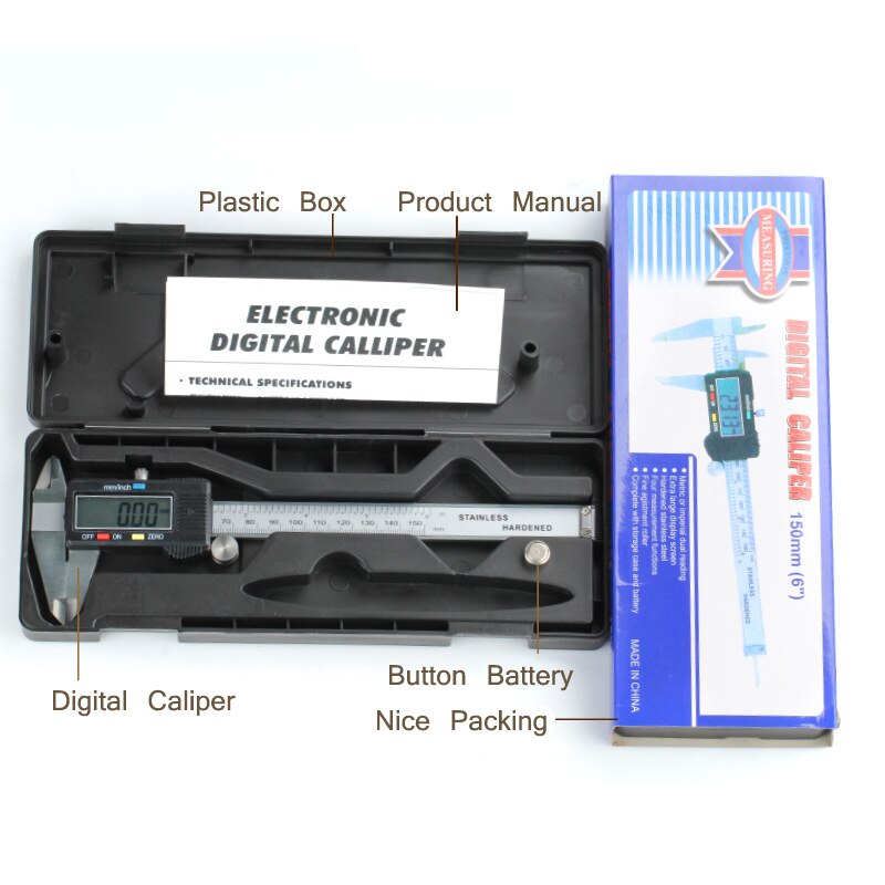 INGBONT 6Inch 0-150MM LCD Ruler Digital Vernier Caliper High Precision Electronic Micrometer Metalworking Measuring Gauging Tool: Caliper With Box