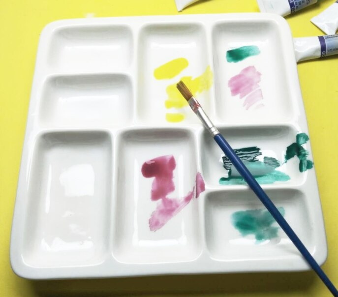 White Ceramic Palette Multi-Grid Watercolor Pastel Chinese Painting Calligraphy Paint Box Calligraphy Art Supplies palette: 8 grid trumpets