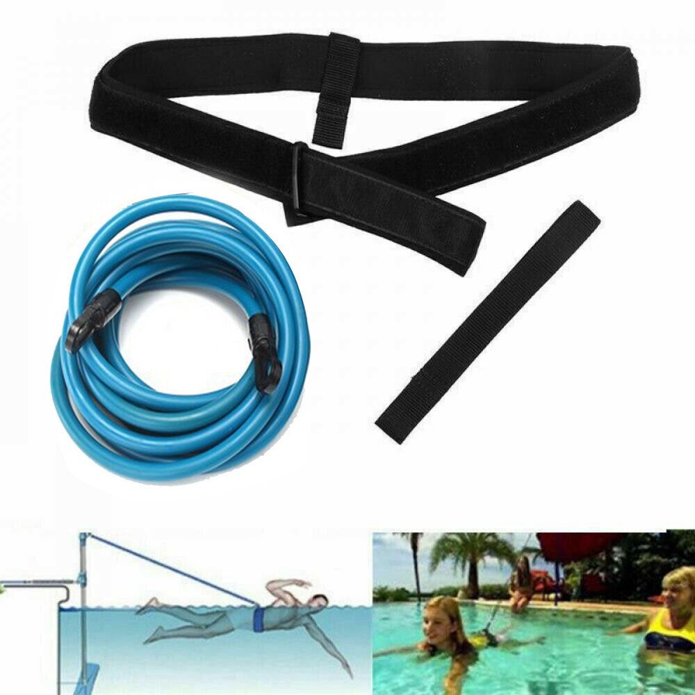 Adjustable Swim Training Resistance Belt Adult Kids Swimming Bungee Exerciser Leash Mesh Pocket Safety Swimming Pool Accessories