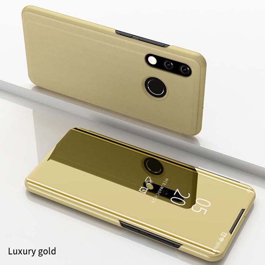 Flip Case For coque samsung galaxy A01 Core 5.3" samsun a 01 core A01Core A013F magnetic smartphone Smart Mirror book Cover: Gold