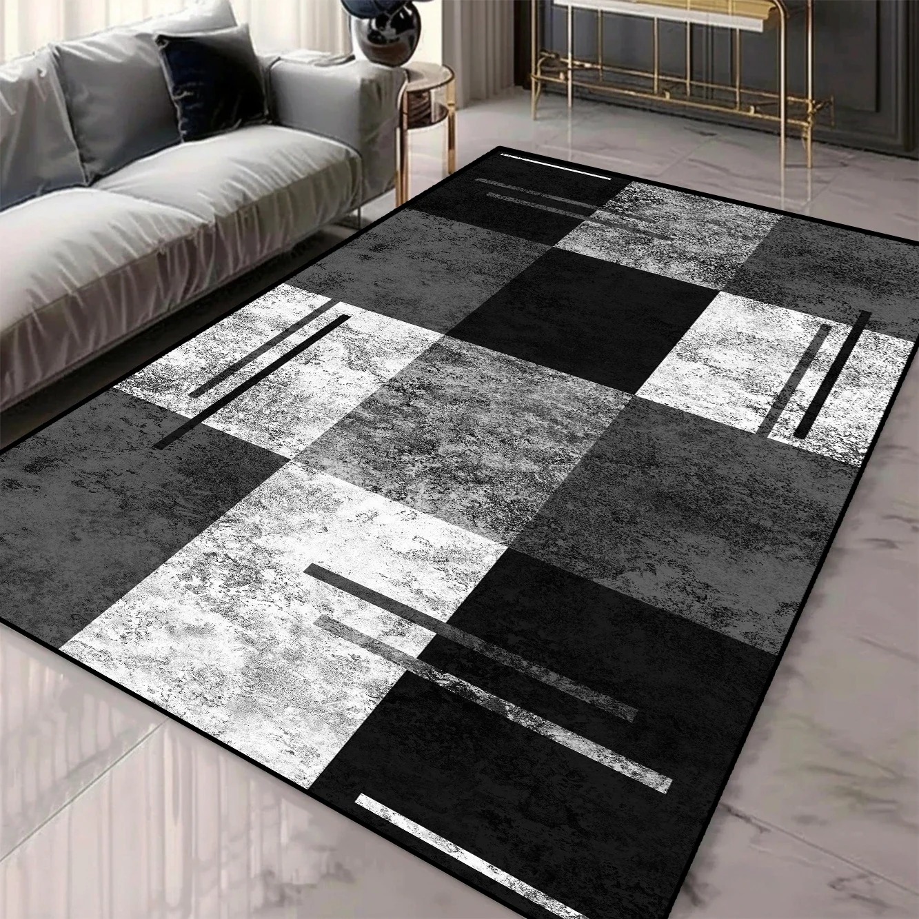 Tapis de zone 3D à motifs géométriques pour décoration de salon et de chambre à coucher Tapis lavables avec support antidérapant Tapis d'inspiration européenne: 91X152CM / green
