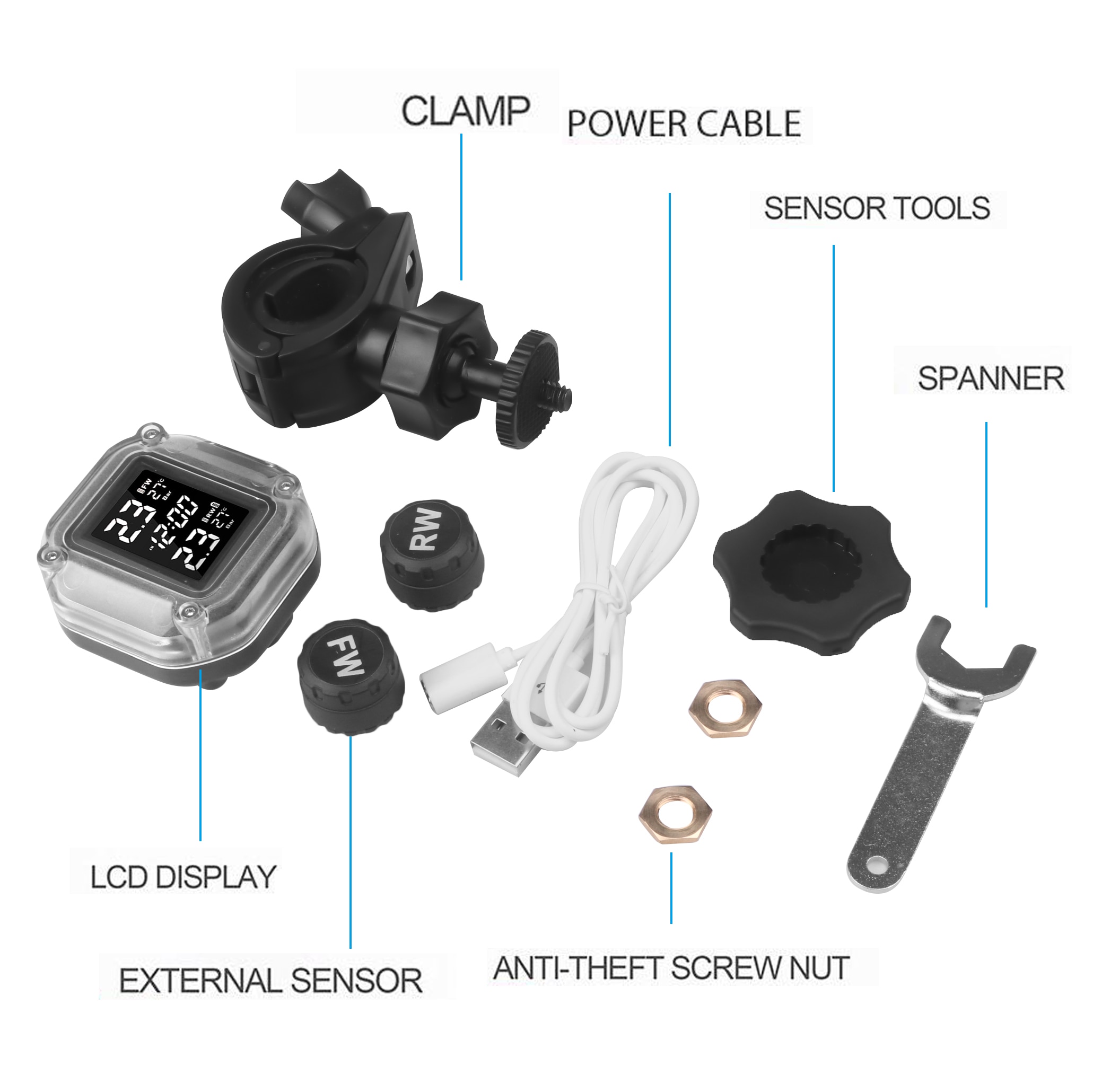 Moto TPMS température des pneus et système de surveillance de la pression des pneus écran LCD 2 pièces capteur externe magnétique USB Charge rapide
