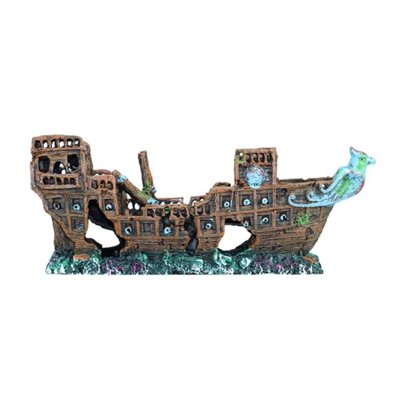 Aquarium Ship Decorations Fish Tank Ornaments Material Sunken Decorations, Eco-Friendly for Freshwater Saltwater Aquarium