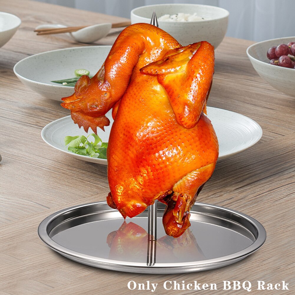 Chicken BBQ Rack With Base Fish Stainless Steel Roaster Poultry Vertical Skewer With Detachable Handle And Chassis BBQ Accessori