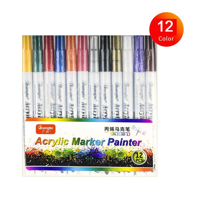 Flysea 12-80 Colours Acrylic Paint Pens Painting Stone Ceramic Glass Marker2-3Mm - 12-Colour Set main image 1